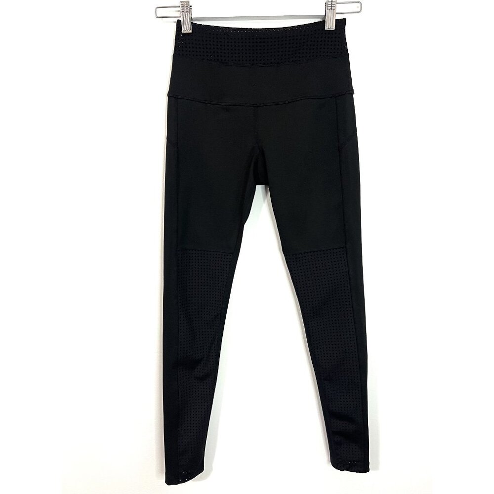 Splits 59 Black Perforated Waist Detail High Rise 7/8 Leggings‎ Size XS